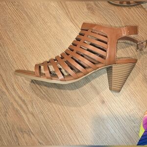 STYLE&CO HAILEYY CAGED UPPER CONE HEEL DRESS SANDAL COGNAC BROWN WOMENS SIZE 9